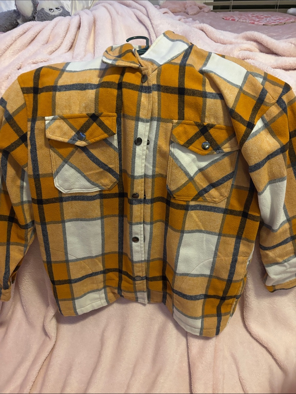 Women's Plaid Utility Shacket - Mustard/White